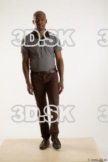 Walking reference of whole body black white striped shirt brown…